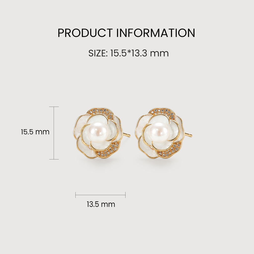 Gold-Plated Pearl Floral Stud Earrings