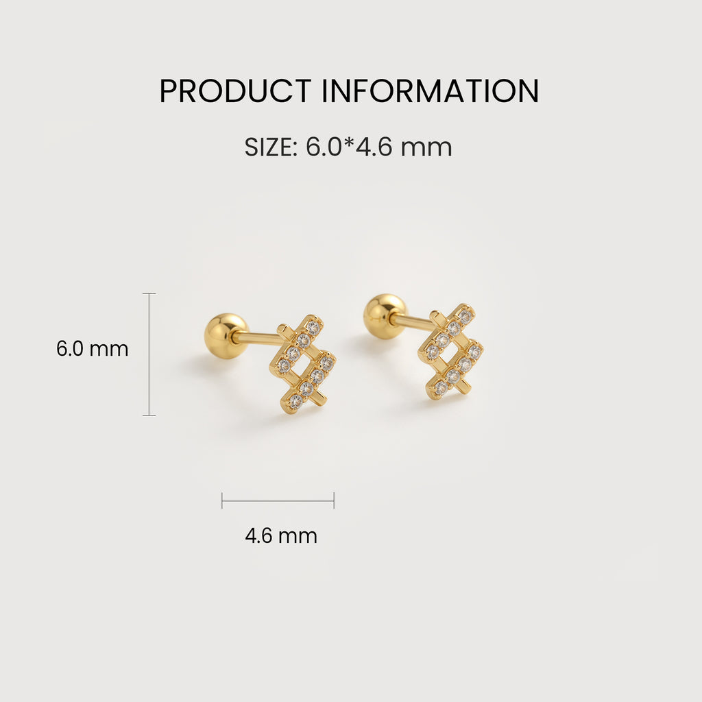 Gold-Plated S925 5A Zircon Lattice Stud Earrings