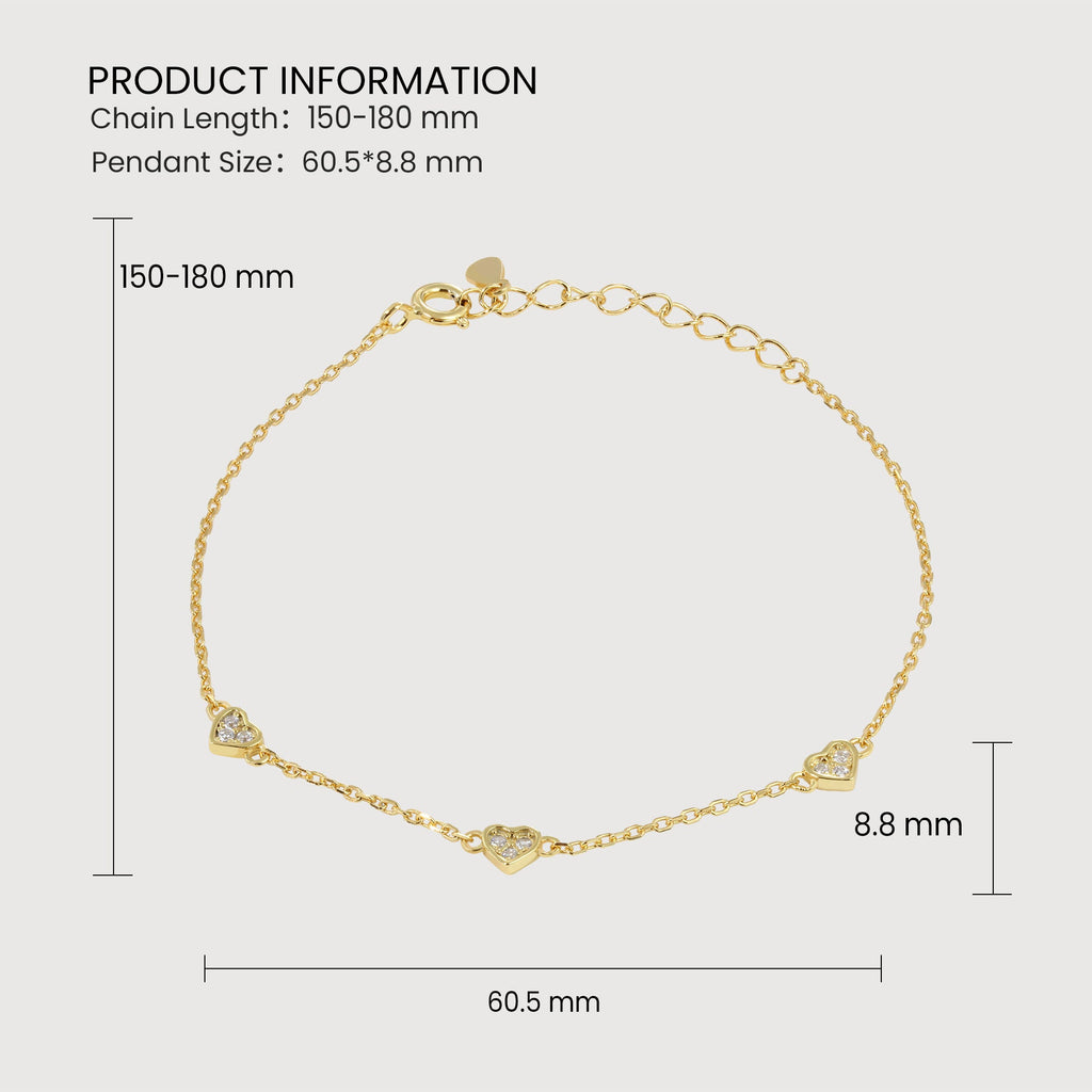 Heart S999 Silver Chain Bracelet with Color Variants