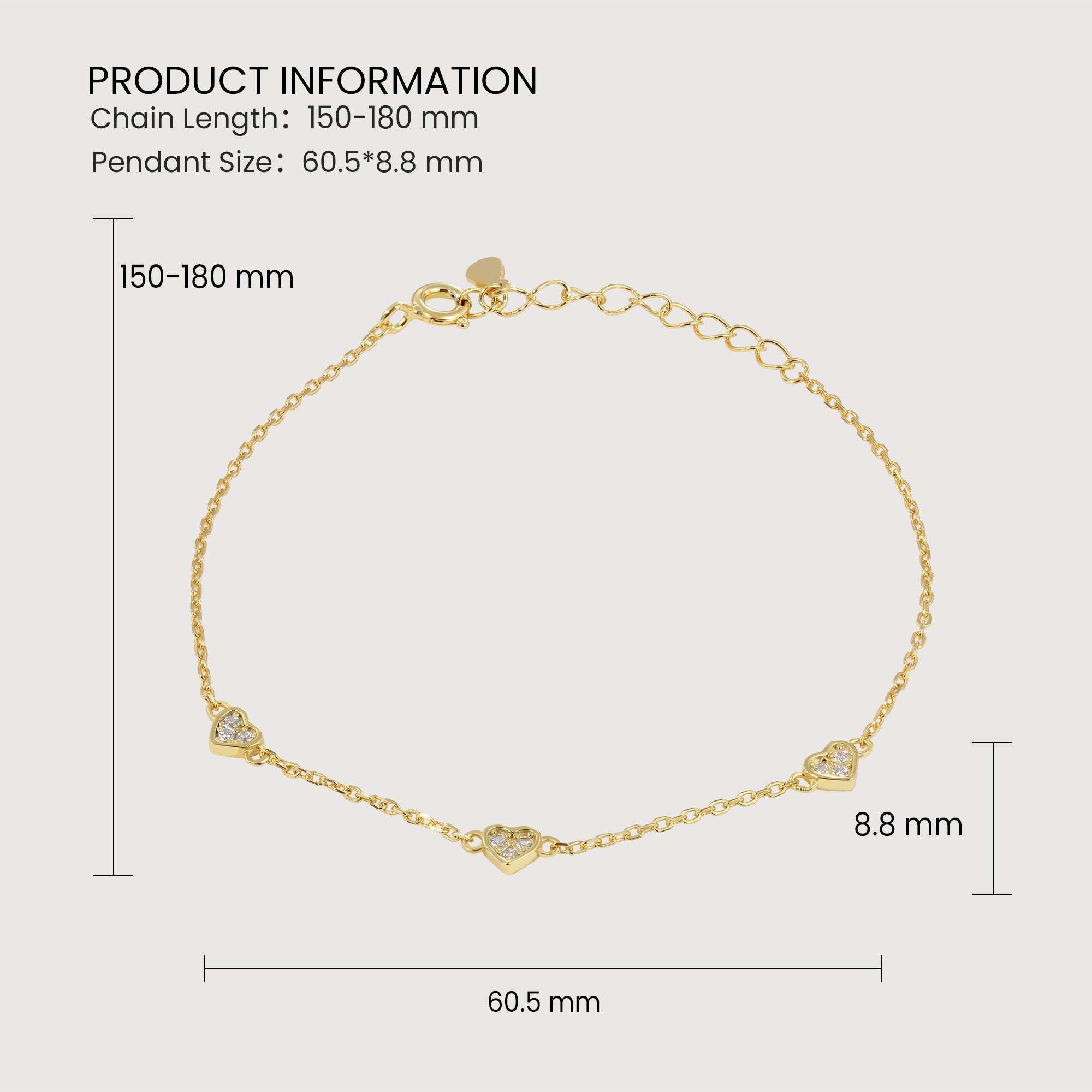 Heart S999 Silver Chain Bracelet with Color Variants