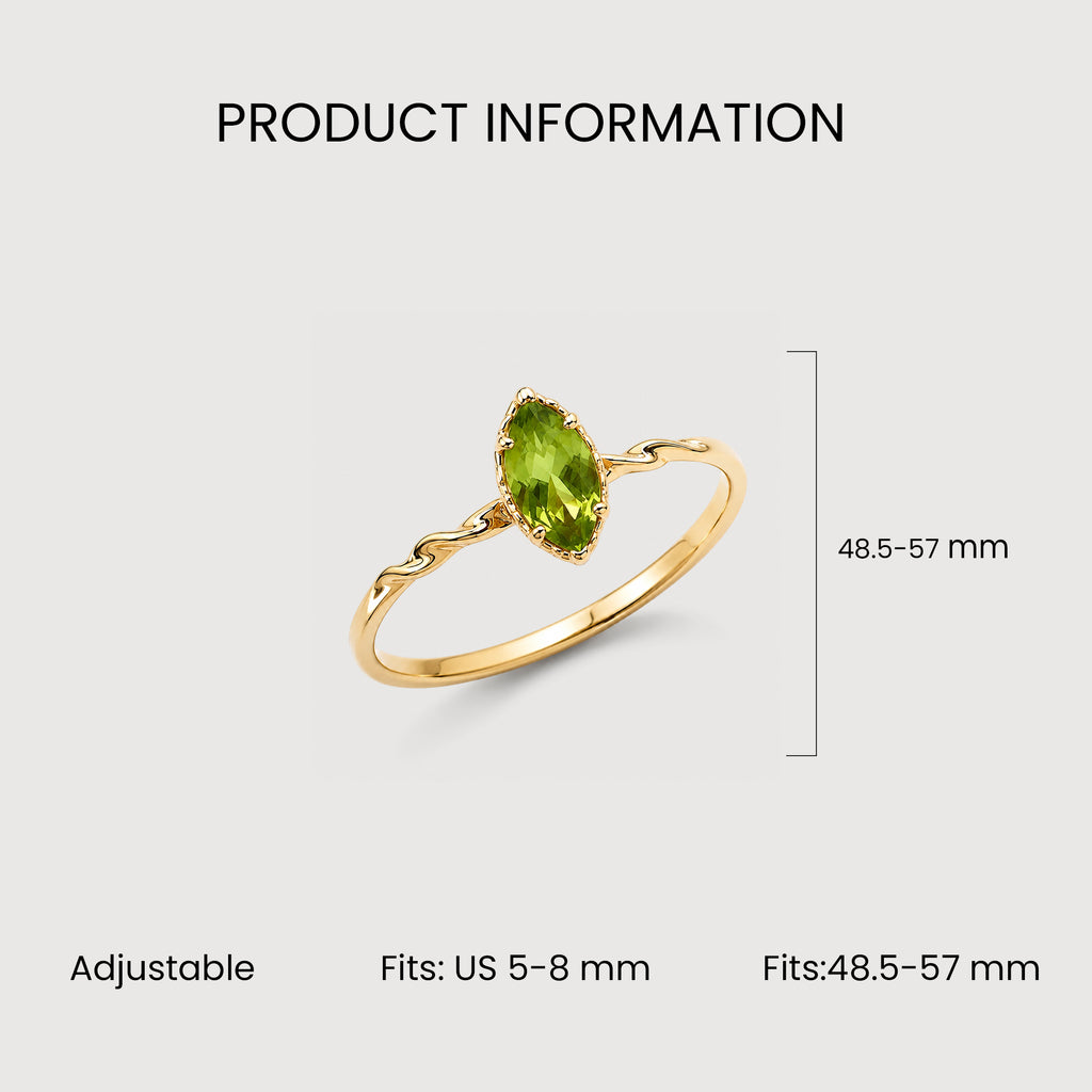 18K Gold-Plated S925 Peridot Marquise Ring