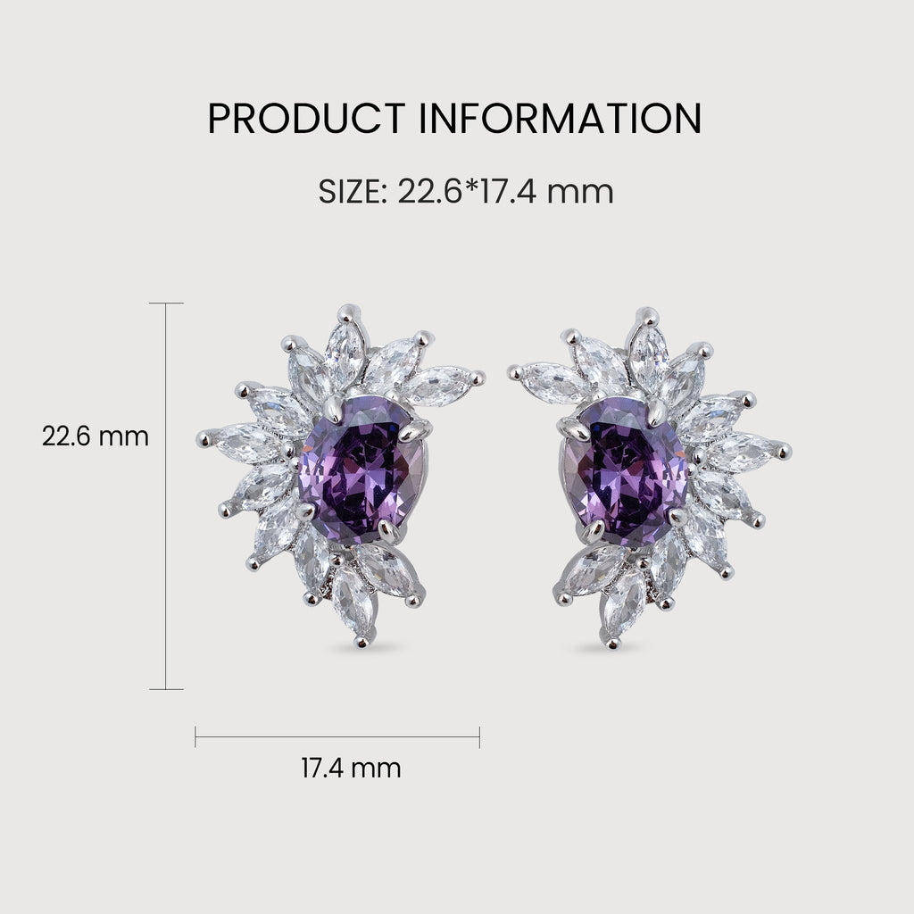 18K Gold-Plated Purple Zircon Cluster Stud Earrings