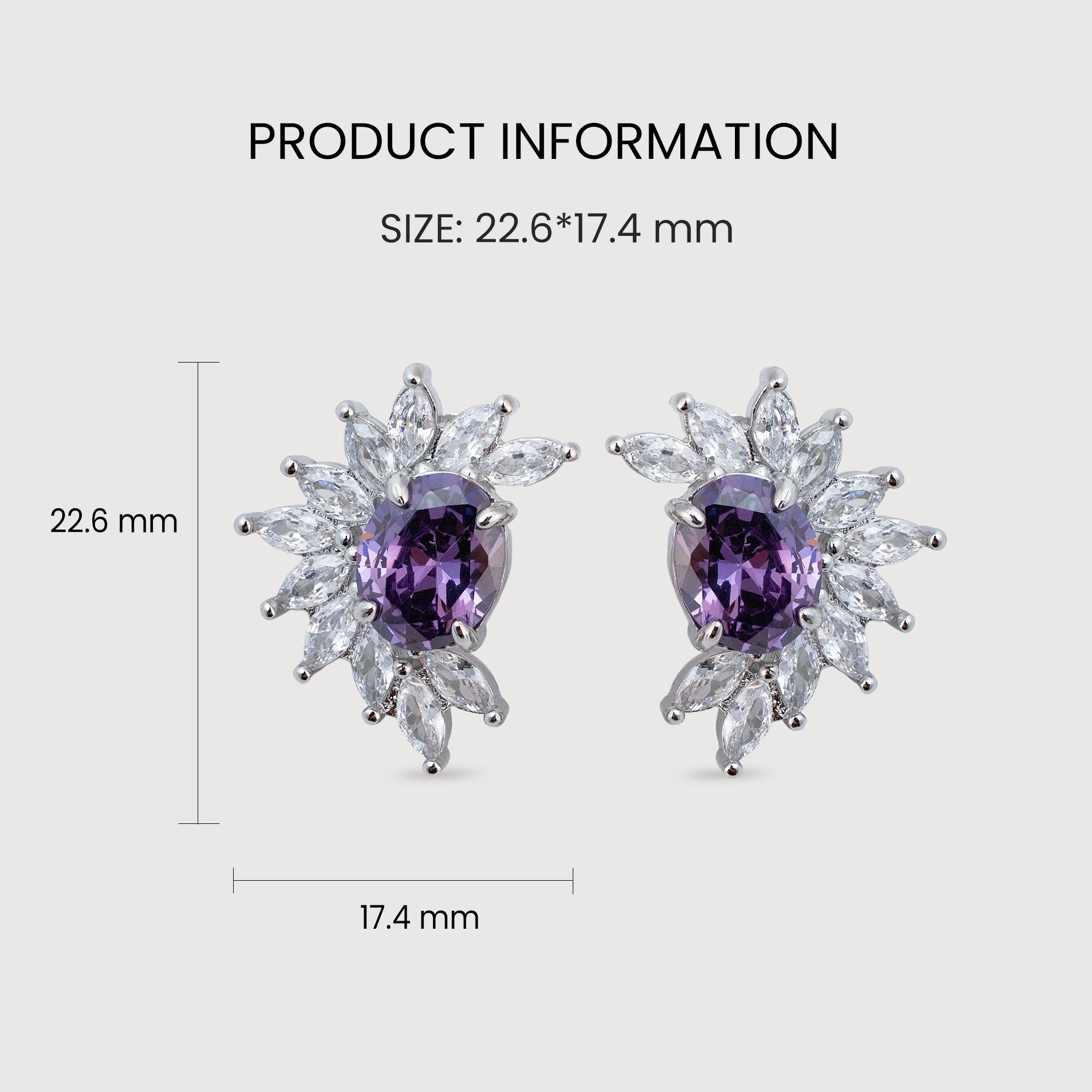 18K Gold-Plated Purple Zircon Cluster Stud Earrings