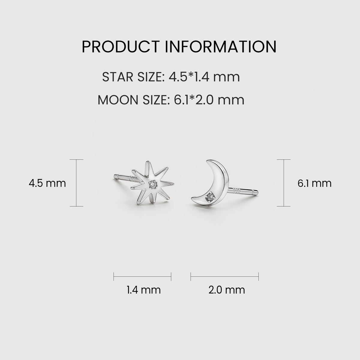 18K Gold-Plated S925 Moon & Star Stud Earrings