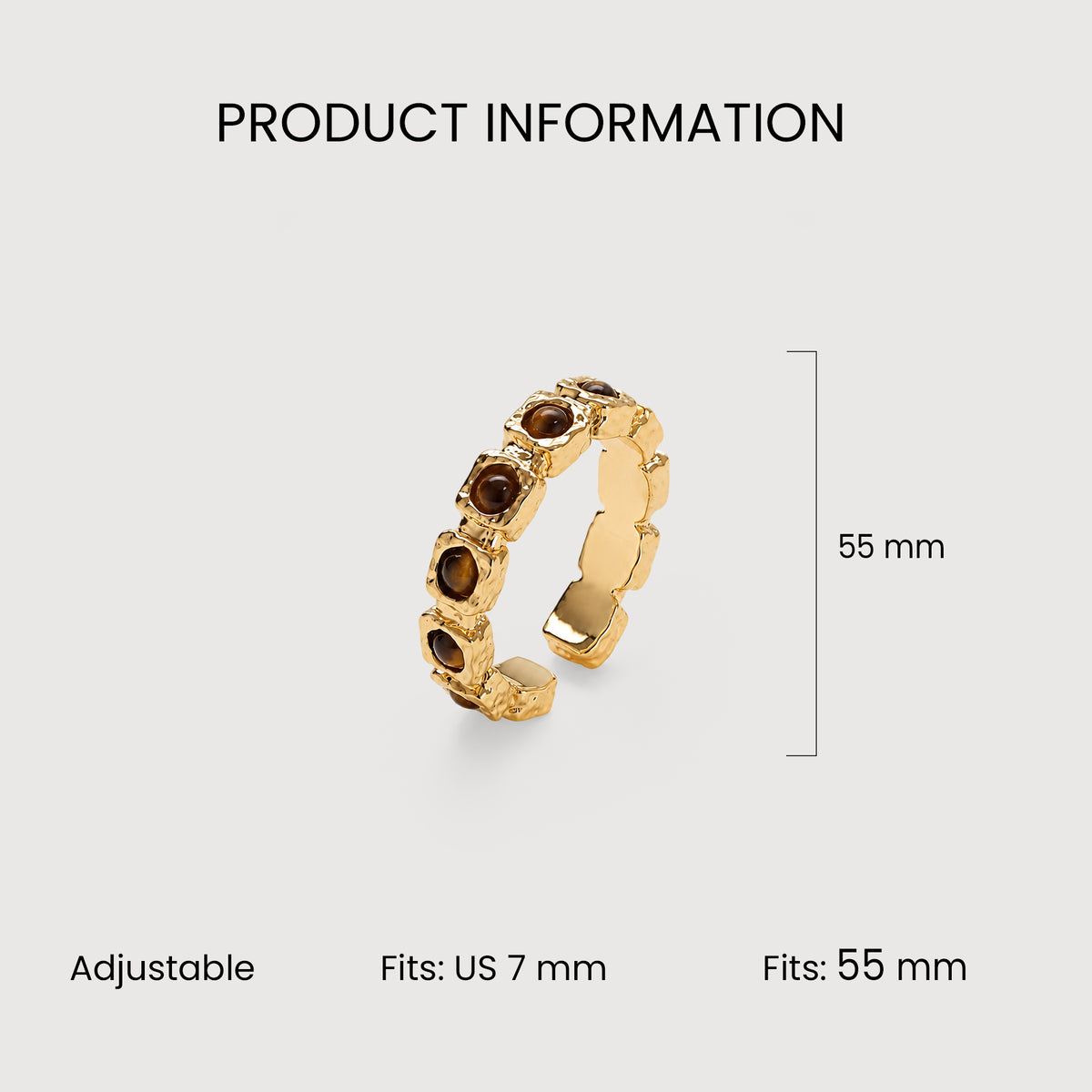 Natural Tiger's Eye Adjustable 18K Gold-Plated Copper Ring