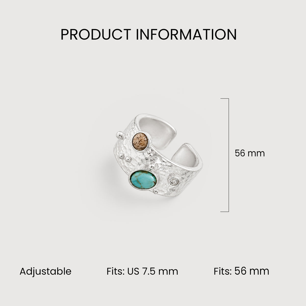 Turquoise Hammered Adjustable Copper Ring