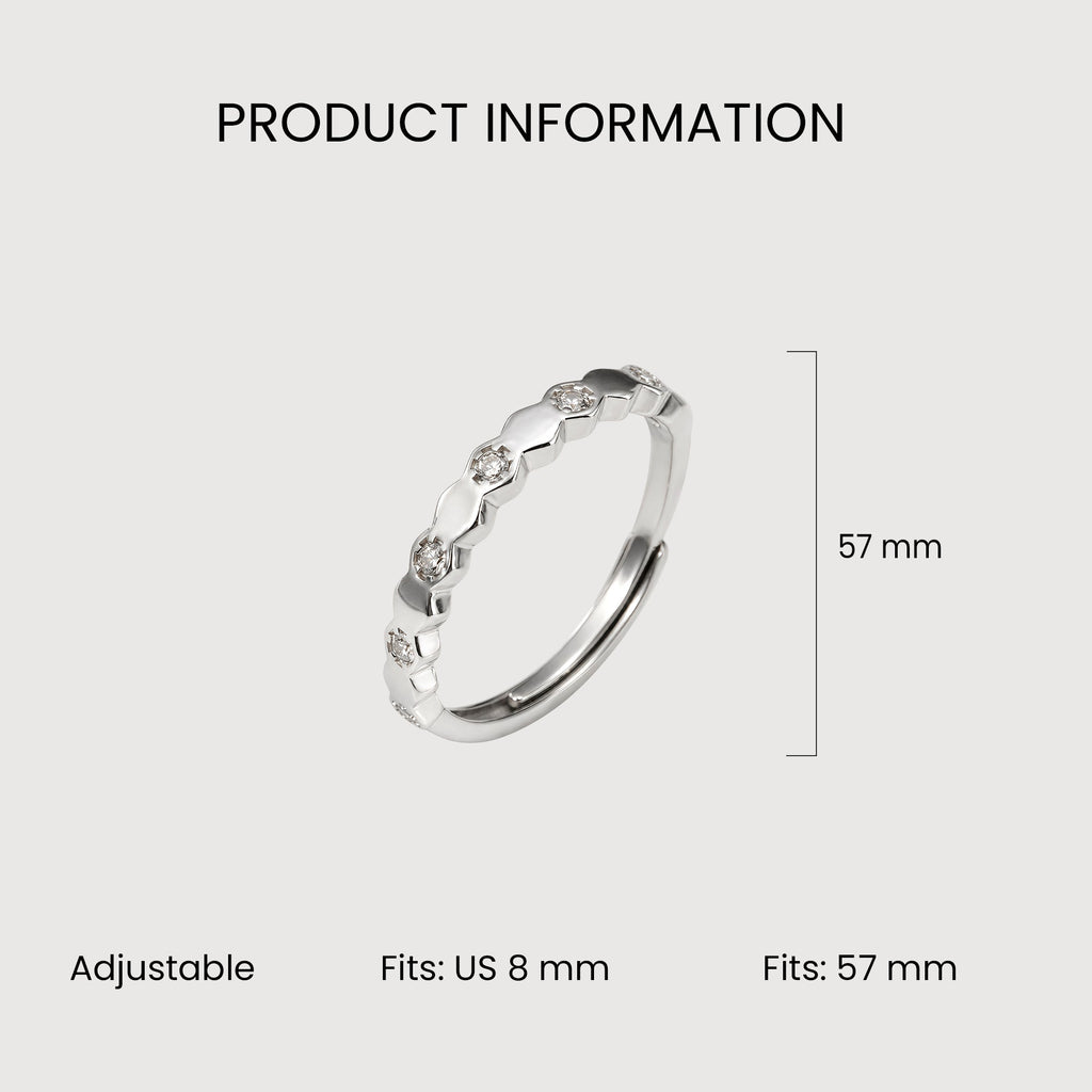 Scalloped Zircon S925 Silver Adjustable Ring
