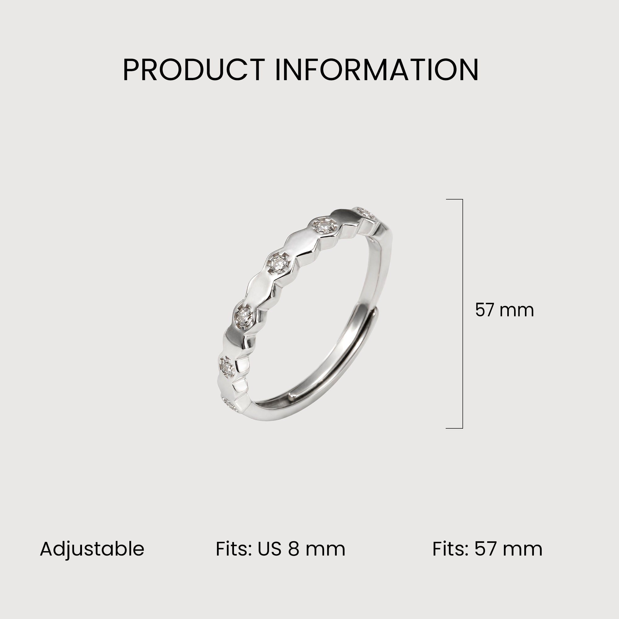 Scalloped Zircon S925 Silver Adjustable Ring