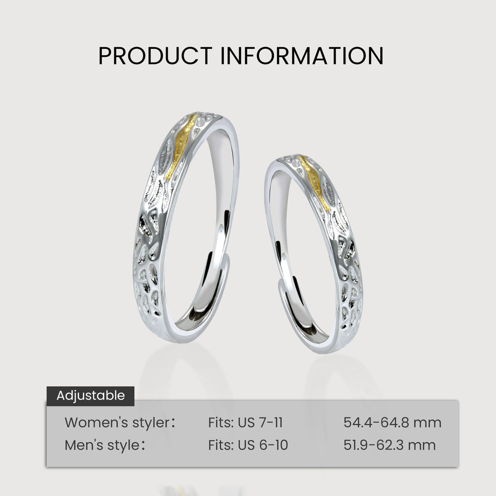 Two-Tone Textured S925 Silver Couple Ring Set