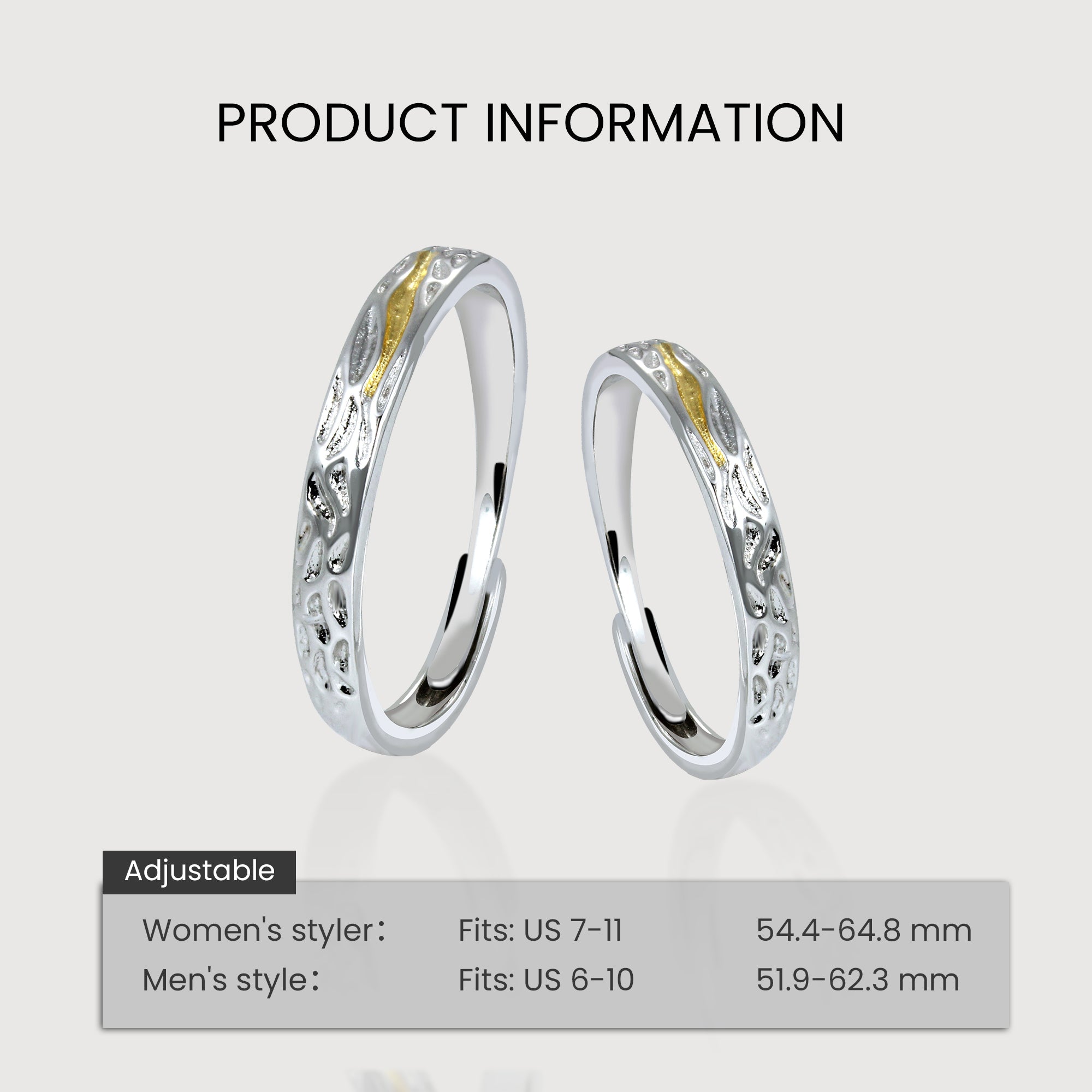 Two-Tone Textured S925 Silver Couple Ring Set