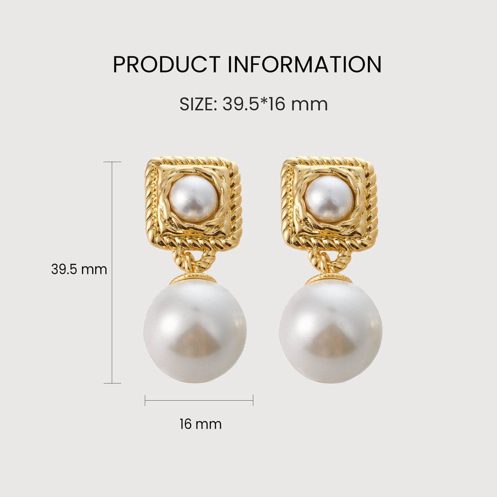 Geometric Double Pearl Drop Earrings