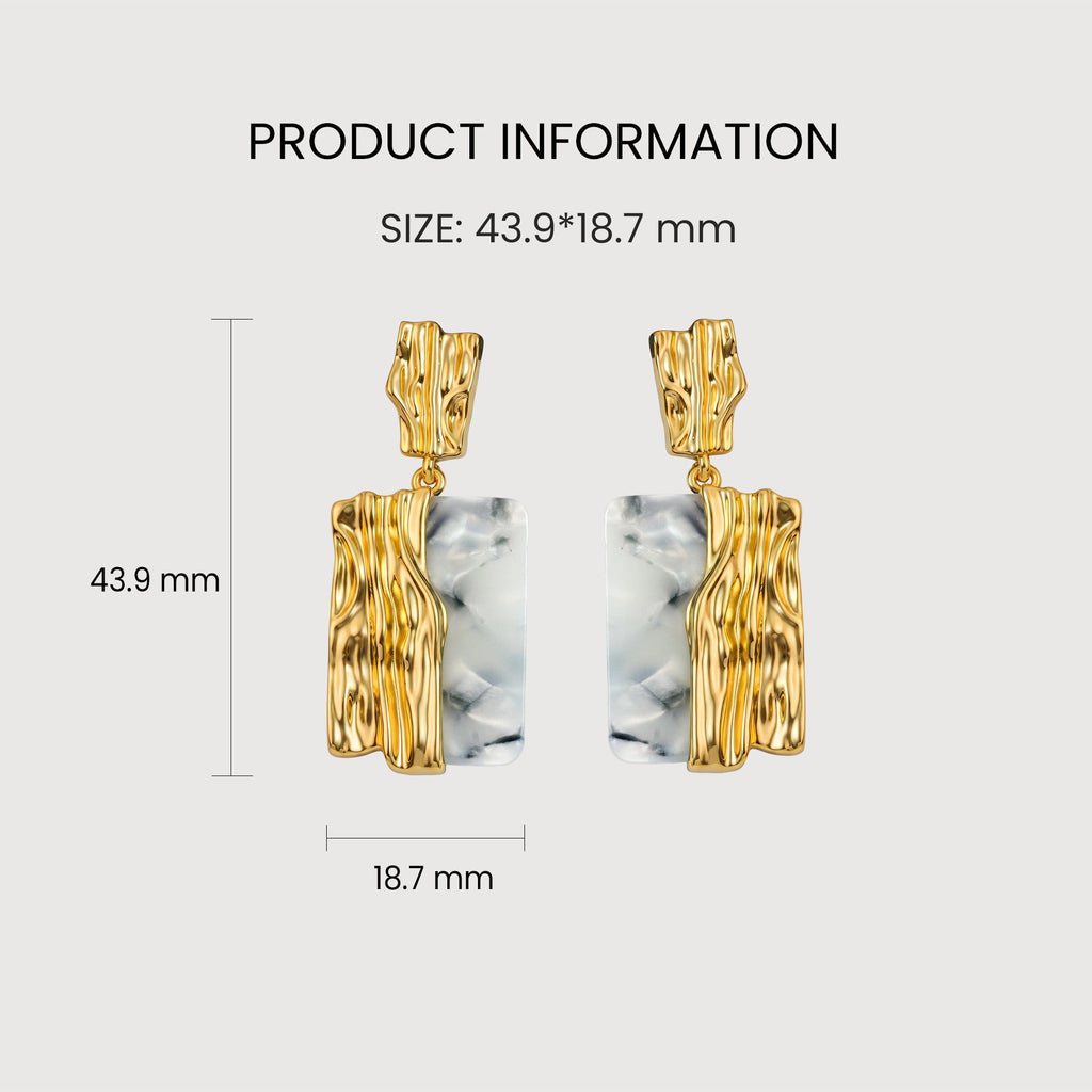 Textured Gold Shell Panel Drop Earrings