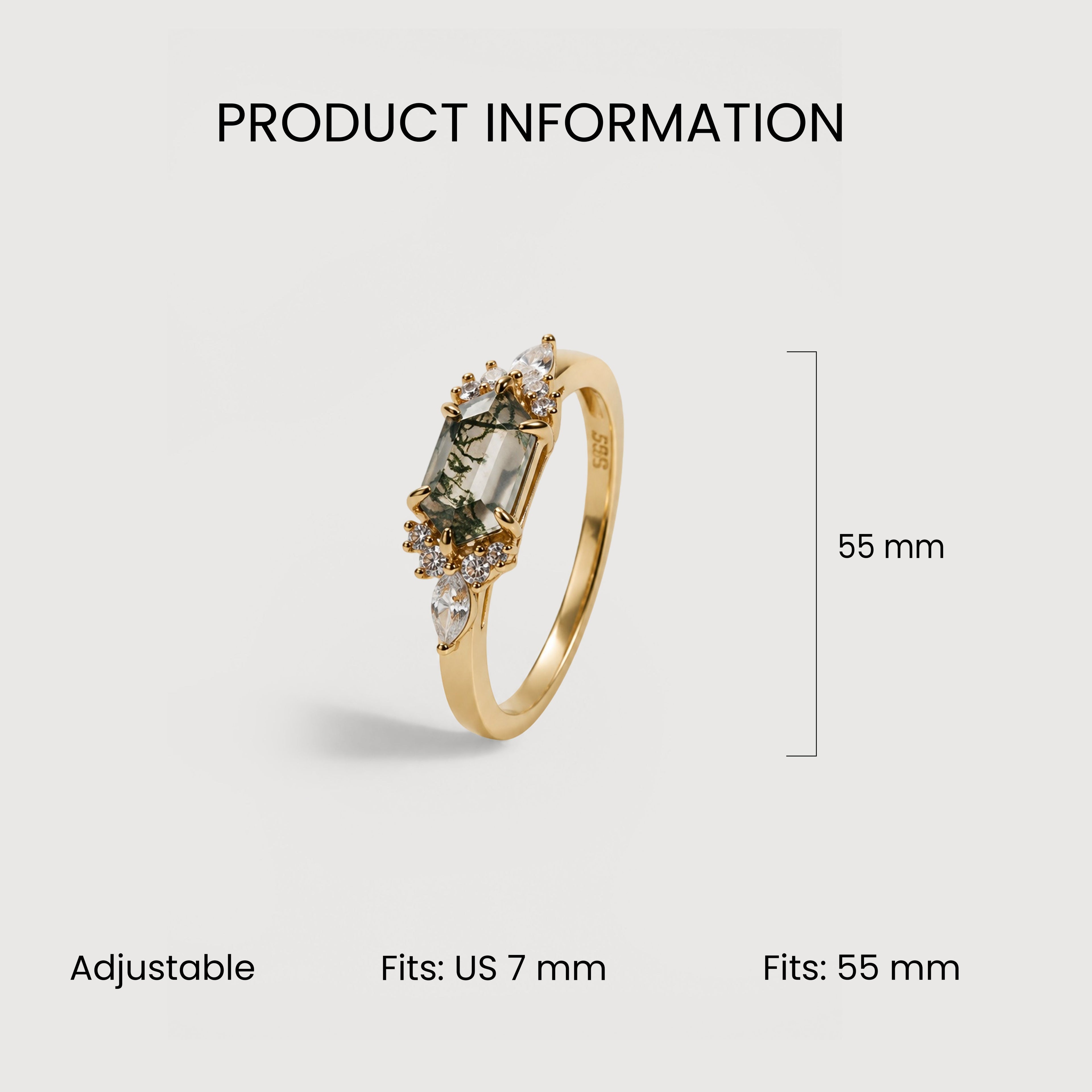 Gold-Plated S925 Moss Agate Cluster Ring