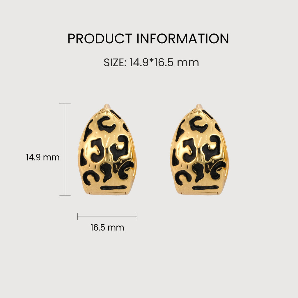 18K Gold-Plated Black Pattern Huggie Earrings