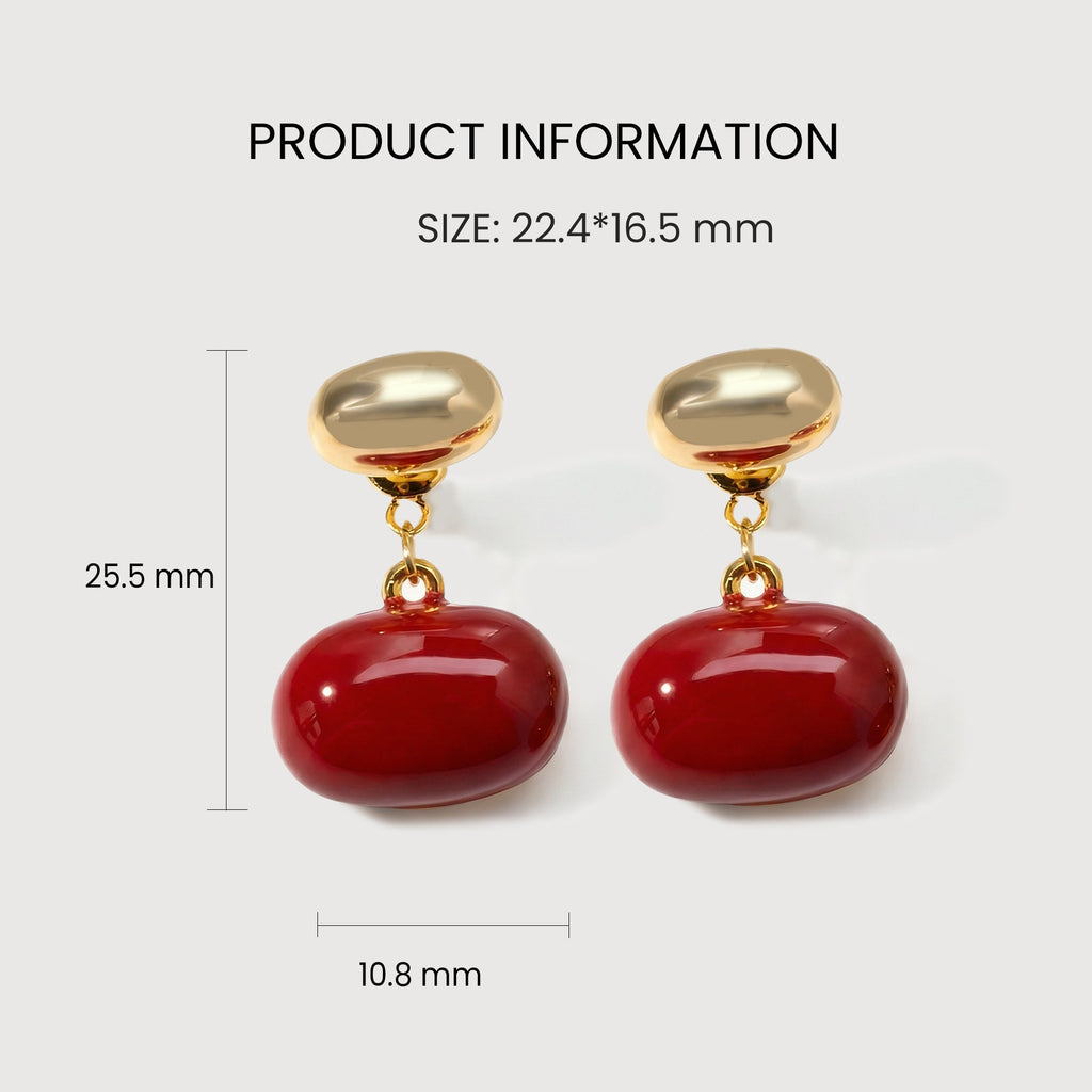 Red Enamel Pebble Drop Stud Earrings