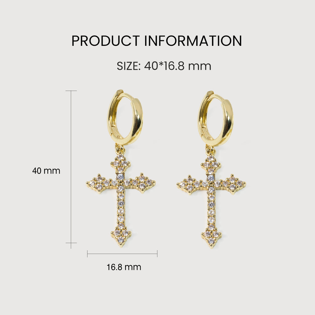 Zircon Cross Huggie Drop Earrings
