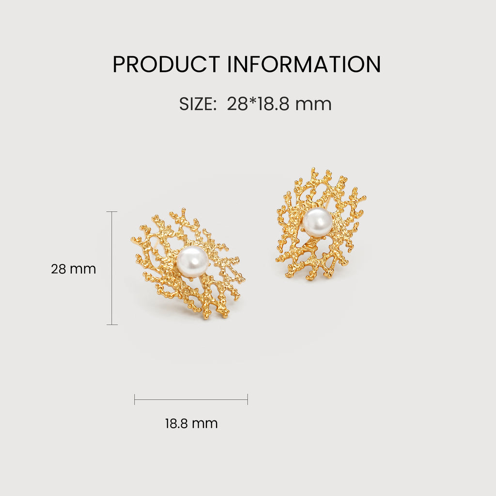 Coral Branch Pearl Statement Stud Earrings
