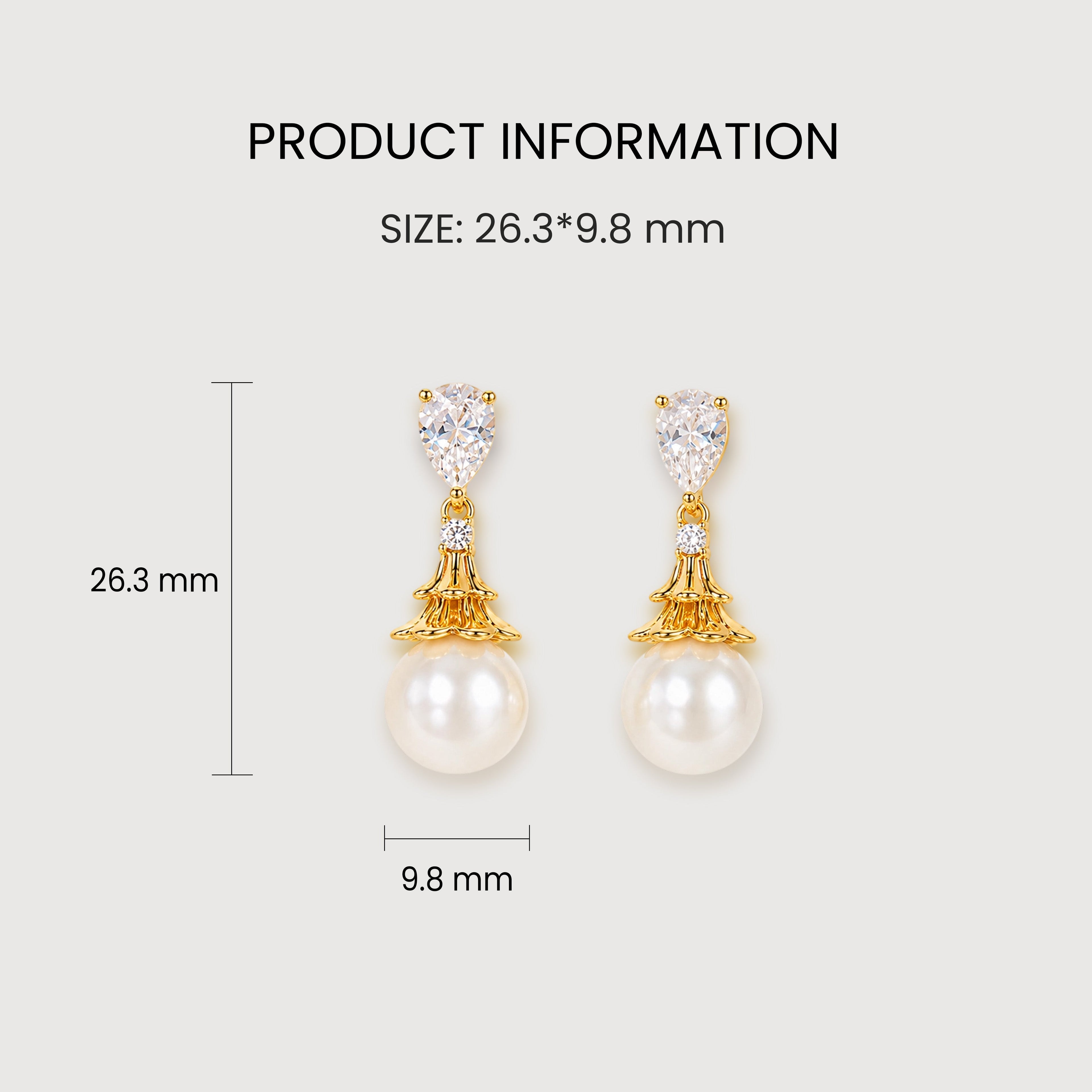 Pear-Cut Zircon & Faux Pearl Drop Earrings