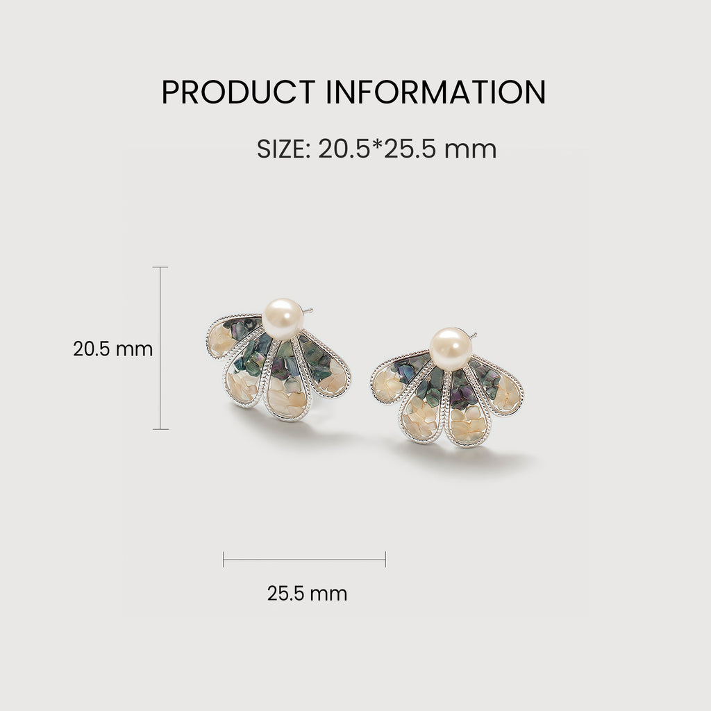 Shell Mosaic Fan Stud Earrings