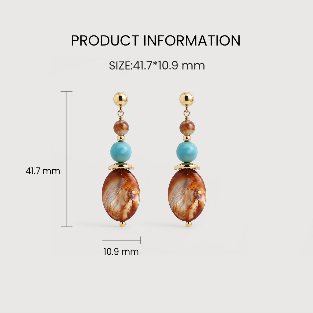 S925 Shell and Turquoise Bead Drop Earrings