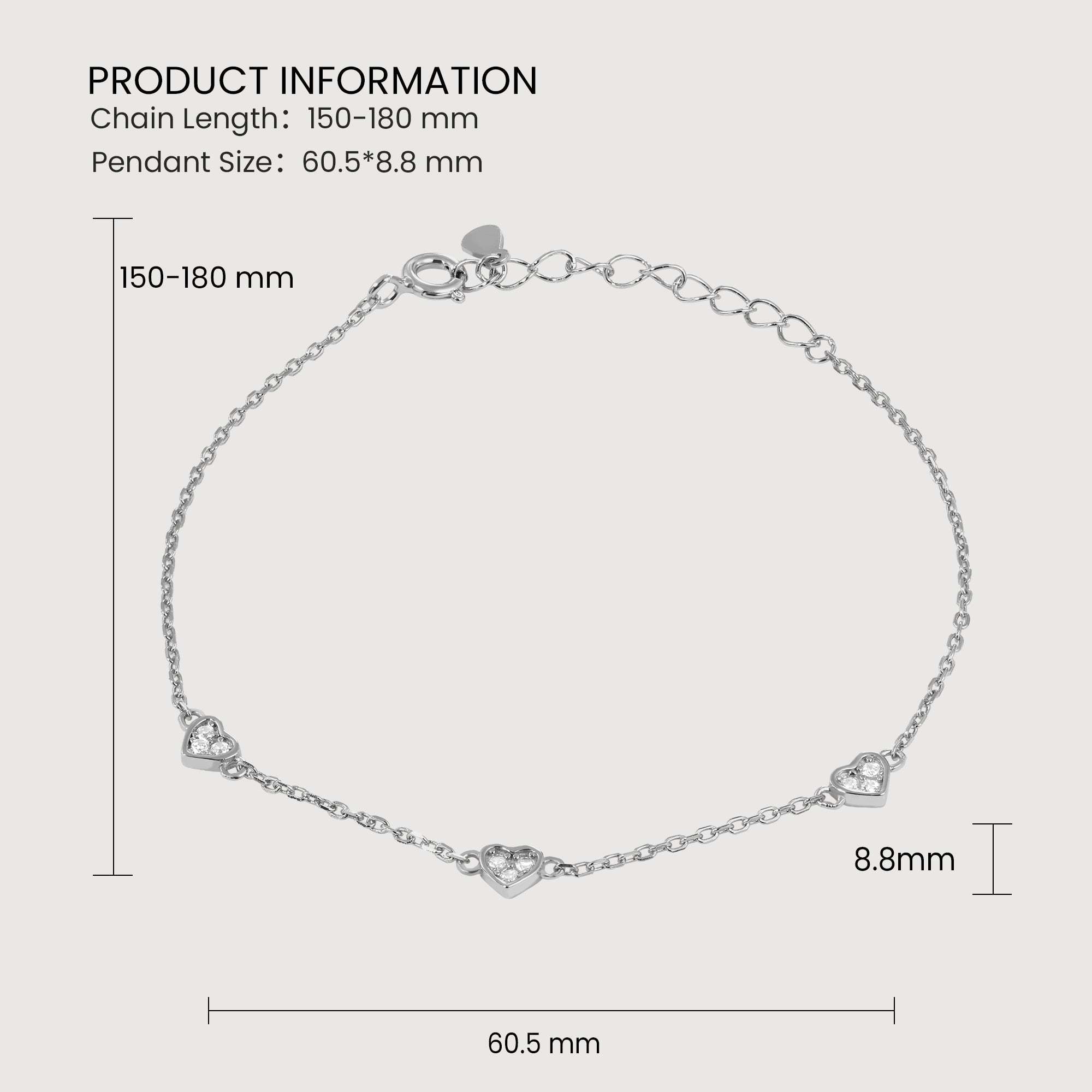 Heart S999 Silver Chain Bracelet with Color Variants