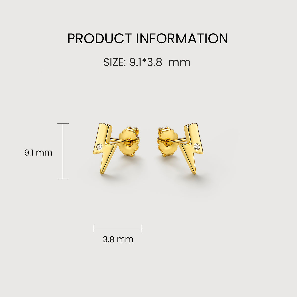 18K Gold-Plated S925 Lightning Bolt Stud Earrings