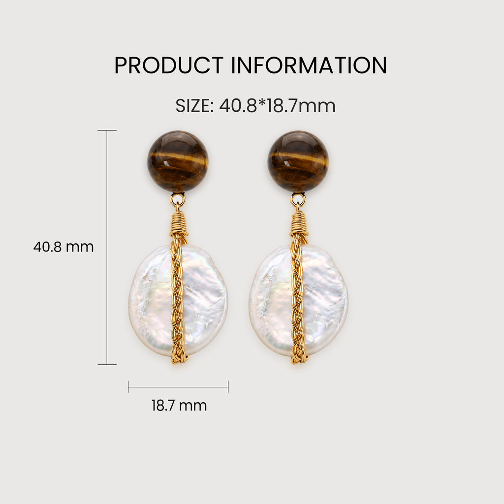 S925 Tiger Eye & Baroque Pearl Drop Earrings