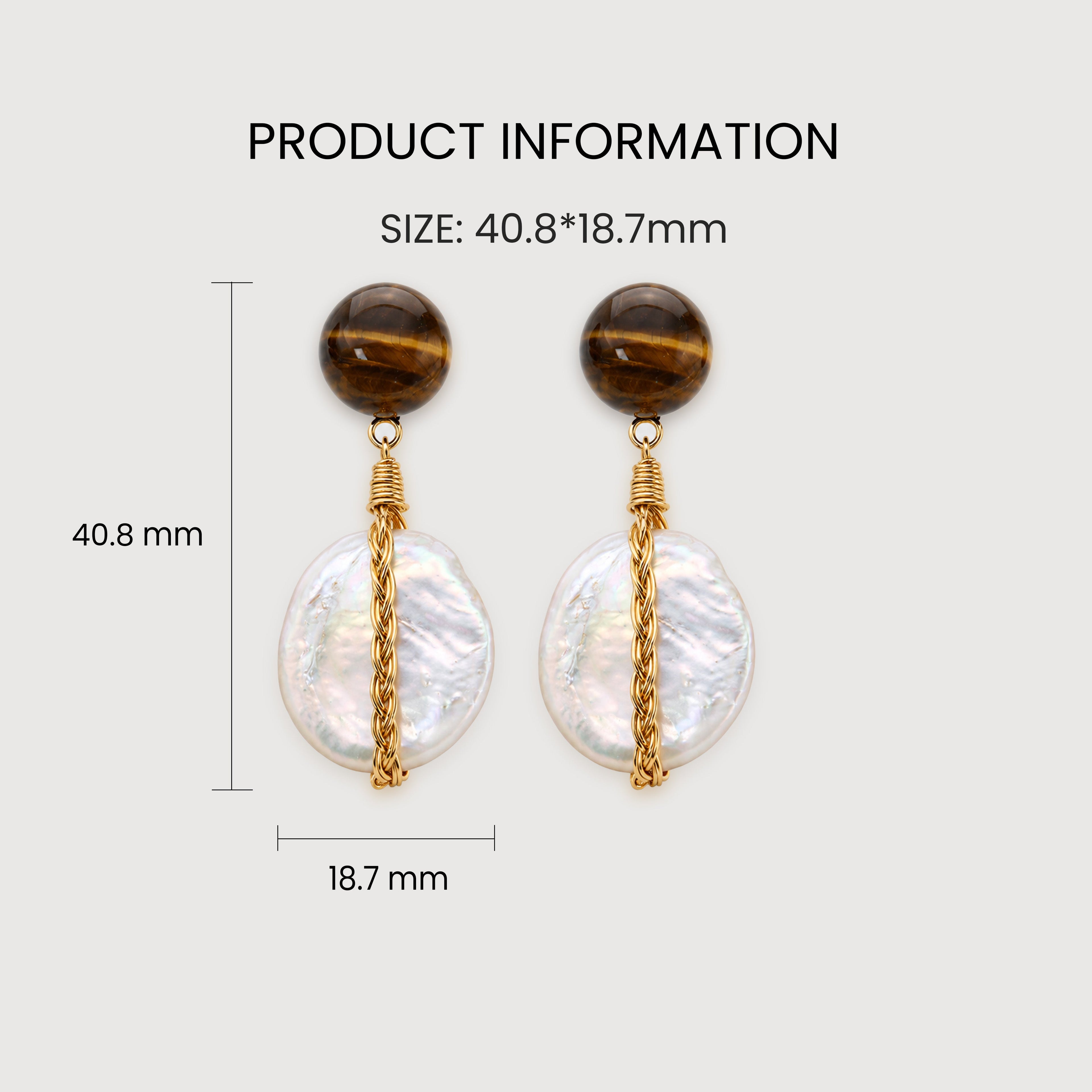 S925 Tiger Eye & Baroque Pearl Drop Earrings