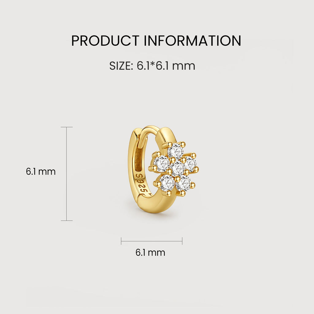 S925 Silver Zircon Flower Huggie Earrings