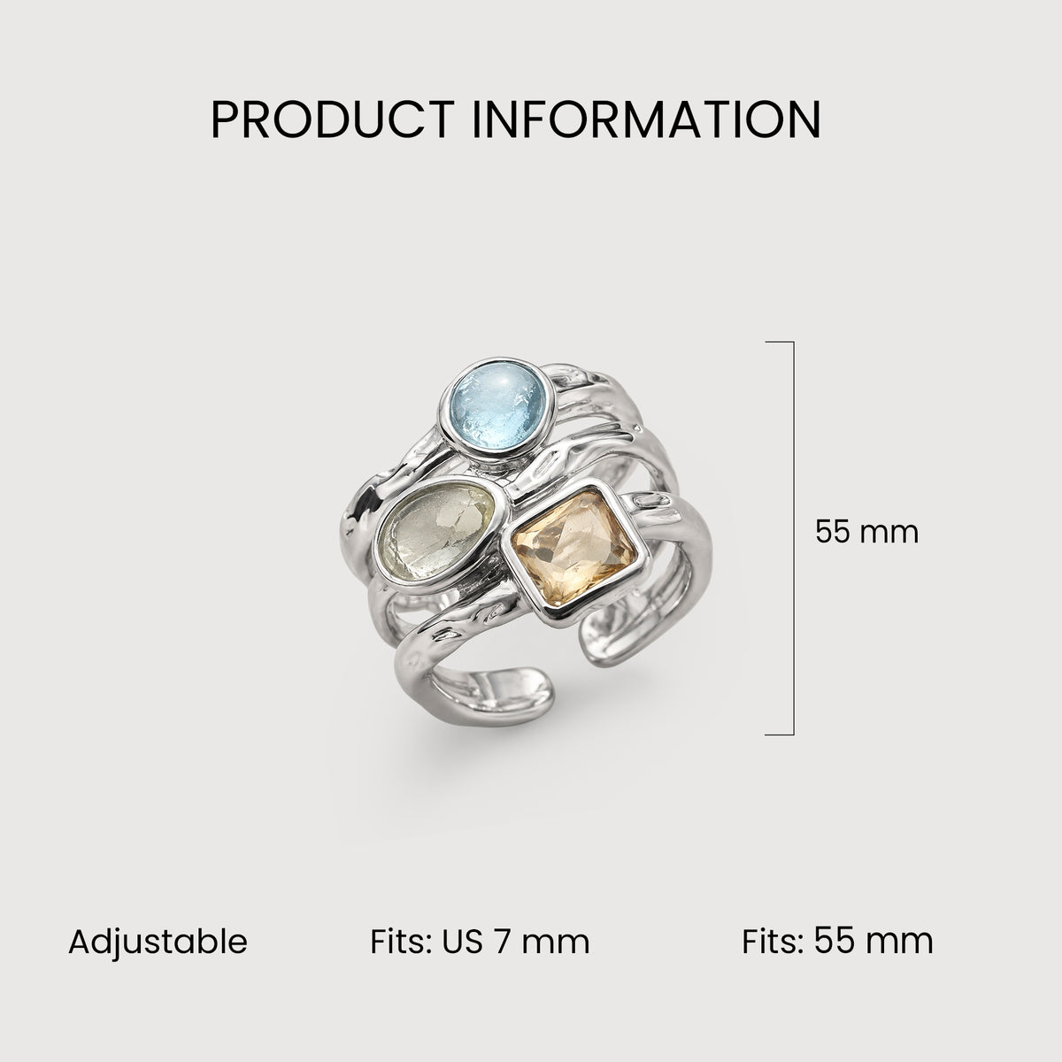 Mixed Zircon Sculptural Adjustable Copper Ring