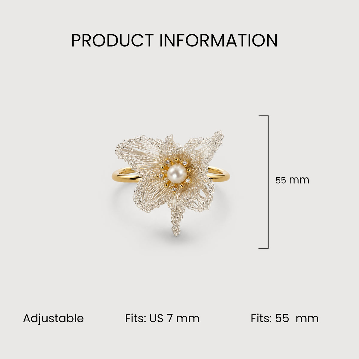 18K Gold-Plated Copper Pearl Floral Ring