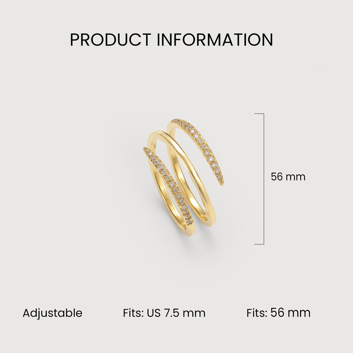 18K Gold-Plated S925 Spiral CZ Wrap Ring