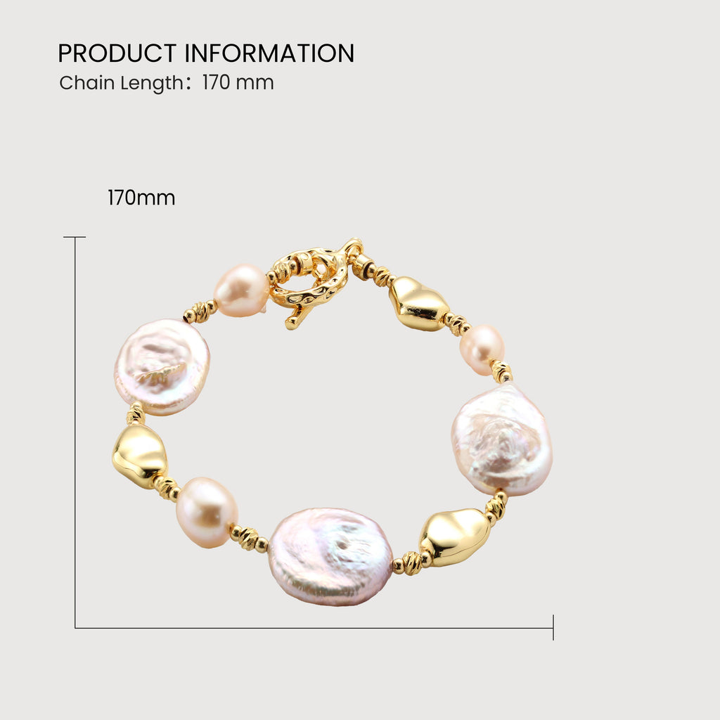 18K Gold-Plated Coin Pearl Toggle Bracelet