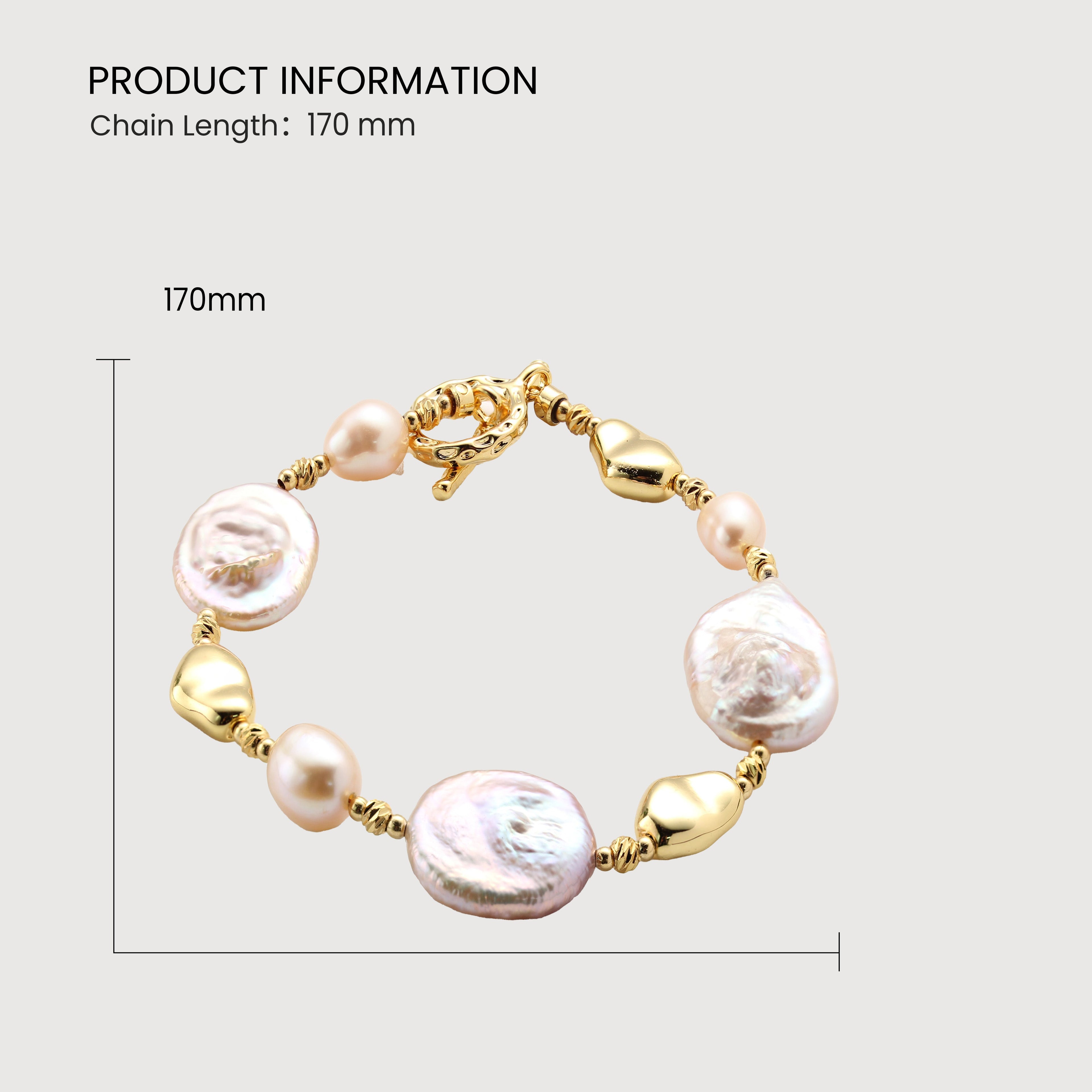 18K Gold-Plated Coin Pearl Toggle Bracelet