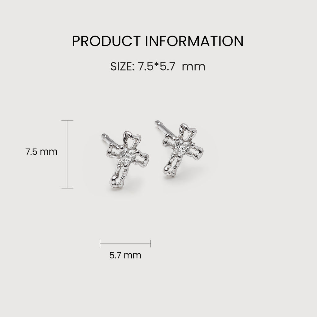 S925 Cross Zircon Stud Earrings