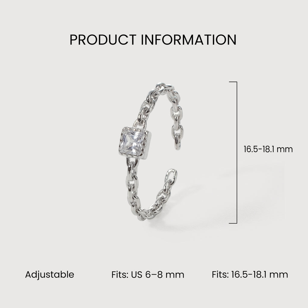 Square Zircon Chain-Link S925 Adjustable Ring