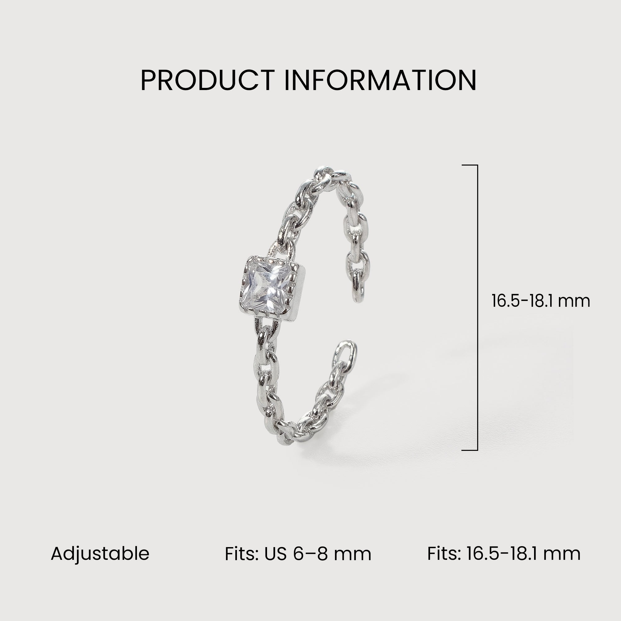 Square Zircon Chain-Link S925 Adjustable Ring