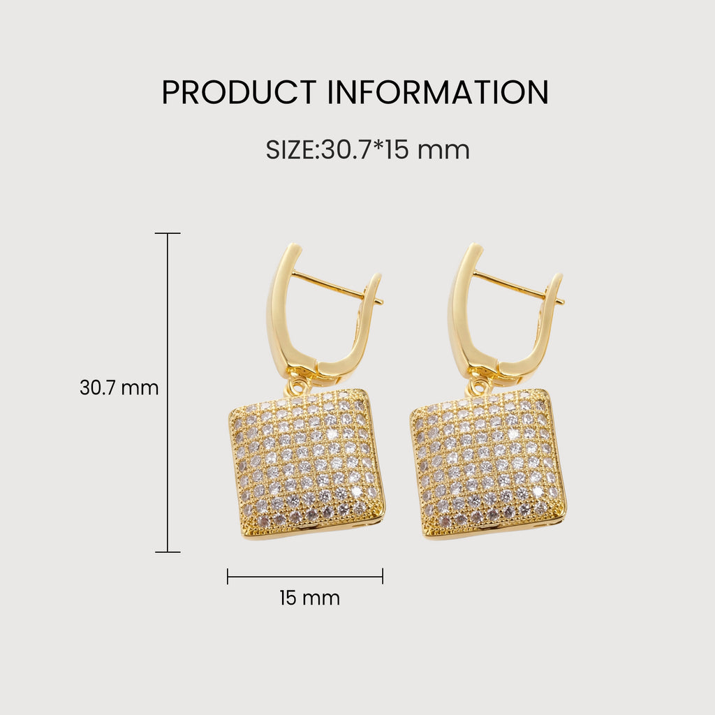Pavé Zircon Square Leverback Drop Earrings