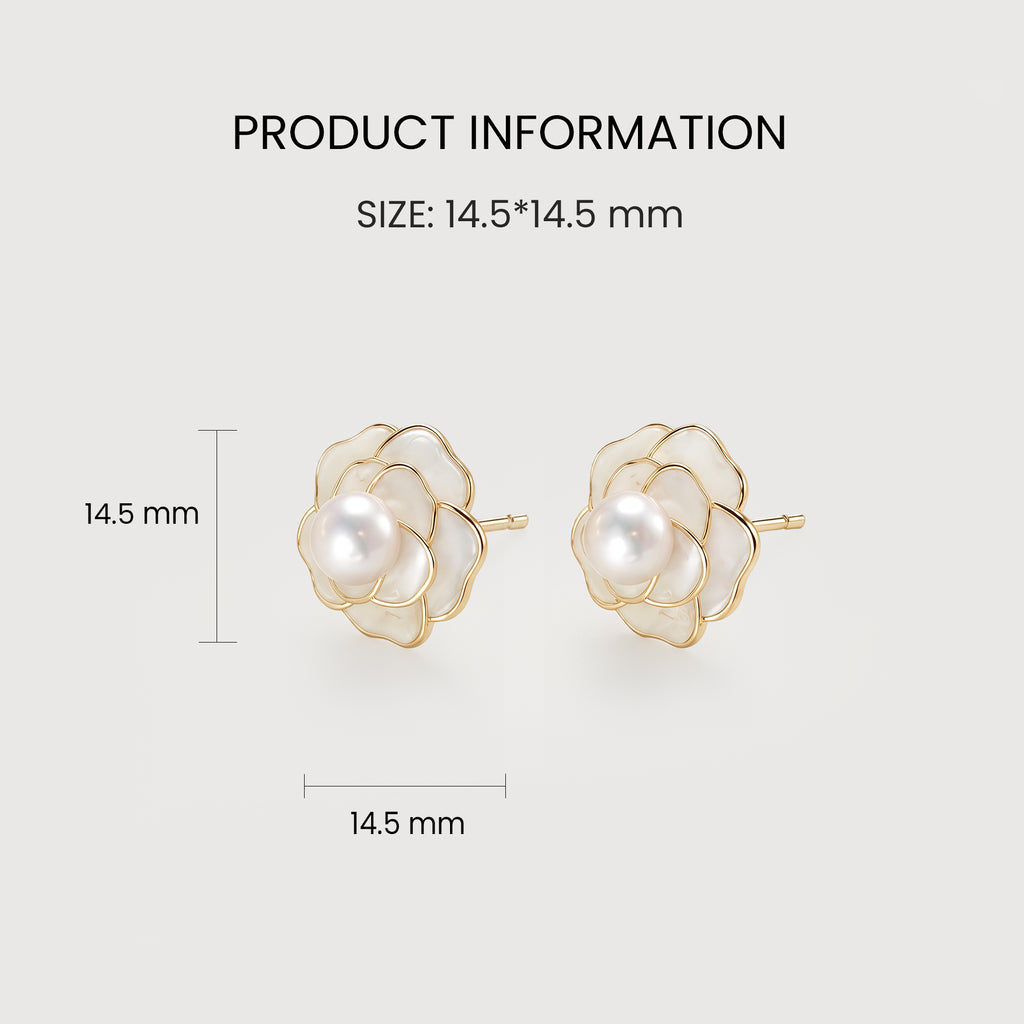 Pearl Floral Gold-Plated Copper Stud Earrings