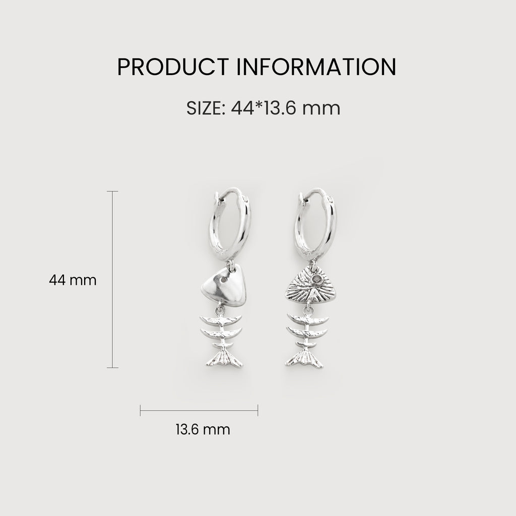 Textured Fishbone Charm Hoop Earrings