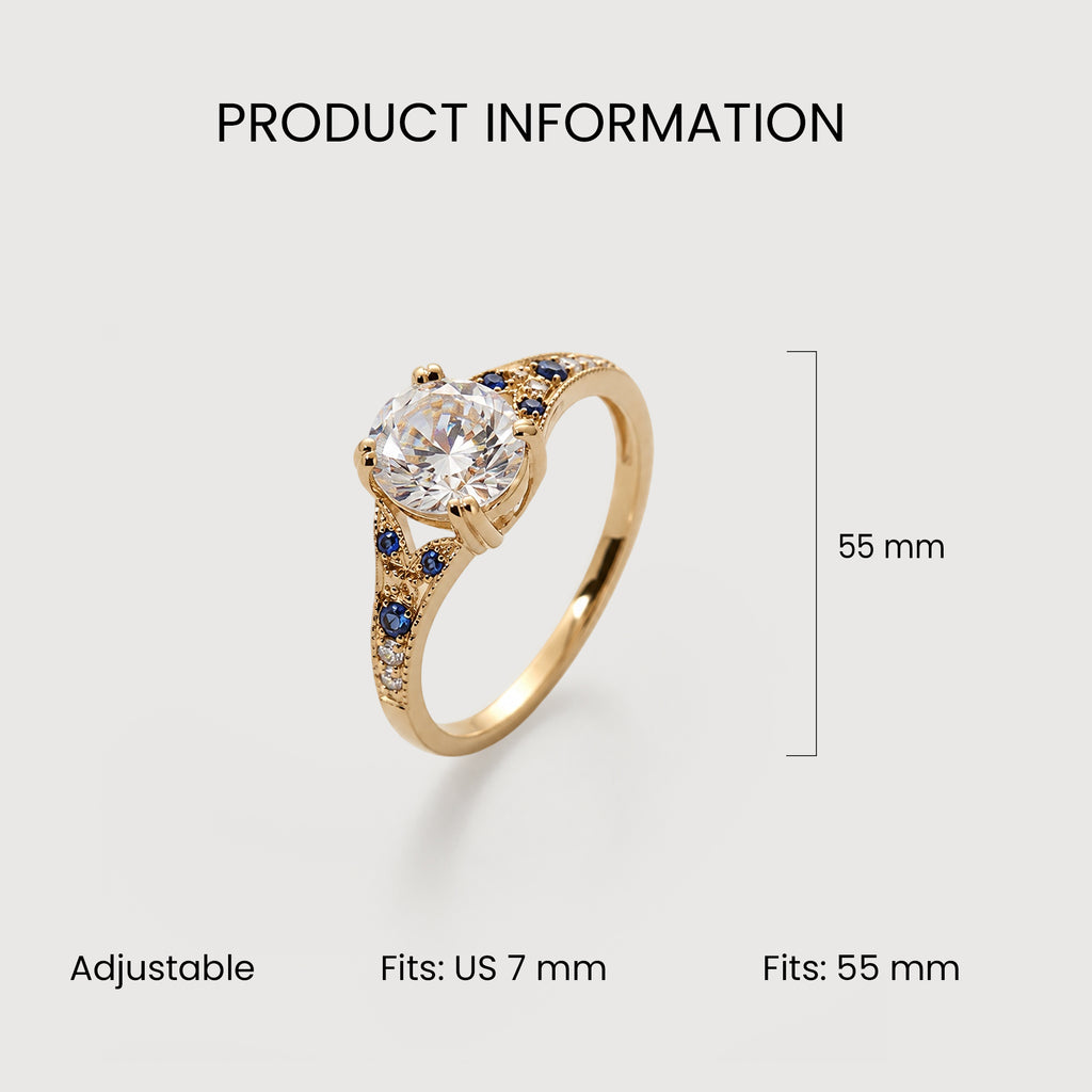 Gold-Plated S925 Round-Cut Zircon Ring