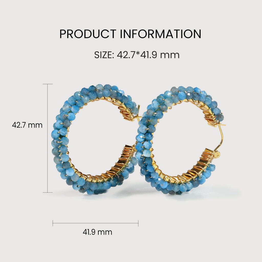 Blue Agate Beaded Hoop Earrings
