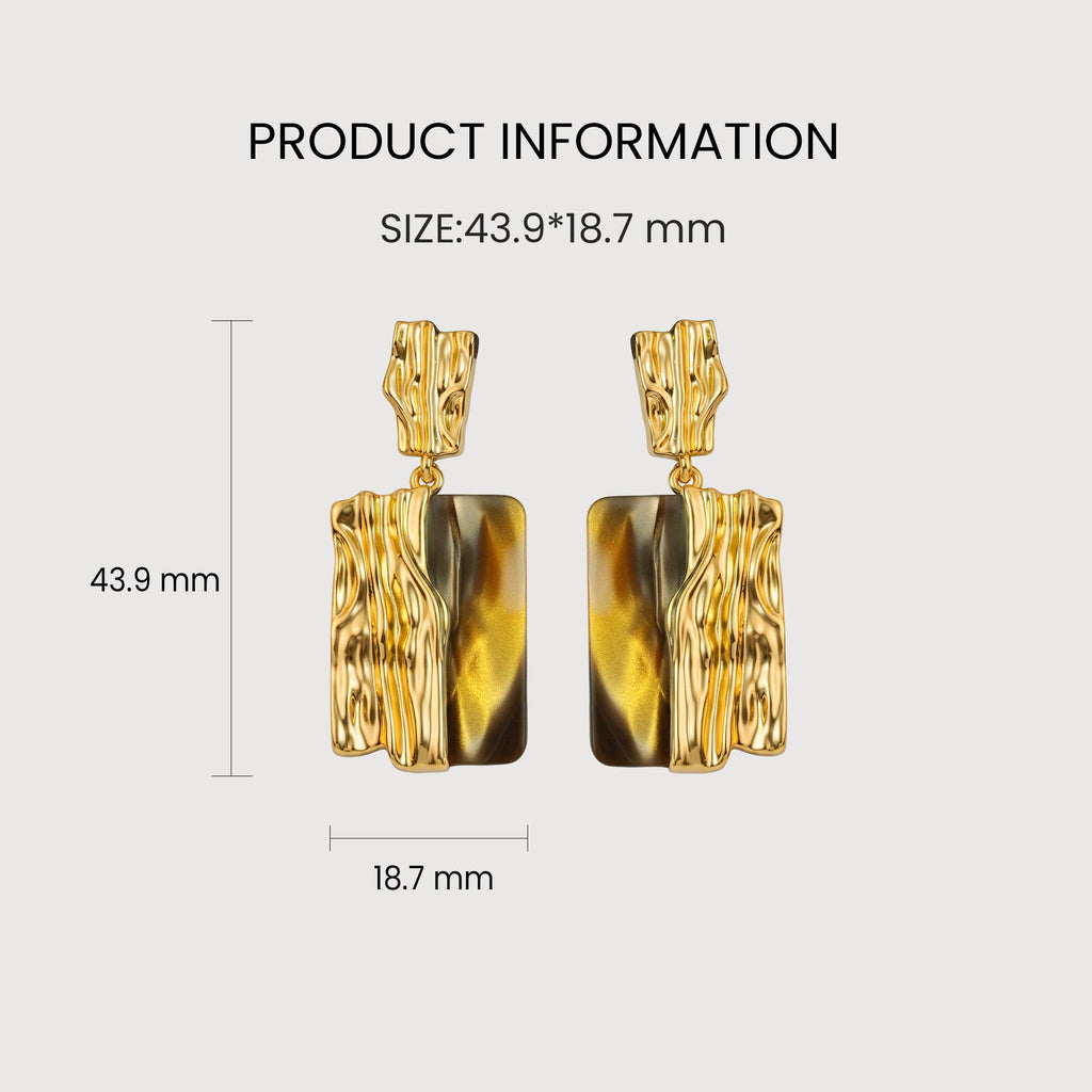 Textured Gold Shell Panel Drop Earrings