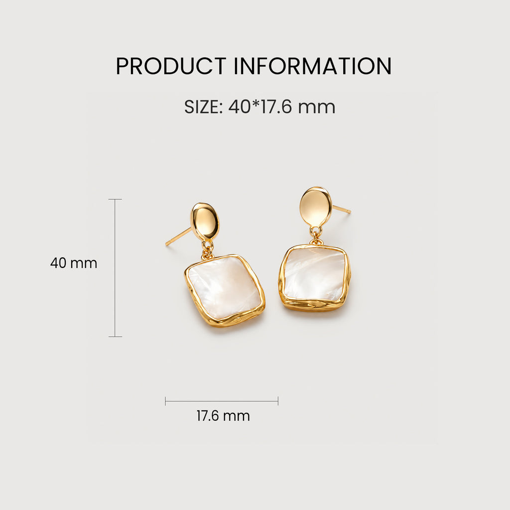 18K Gold-Plated Shell Square Drop Earrings