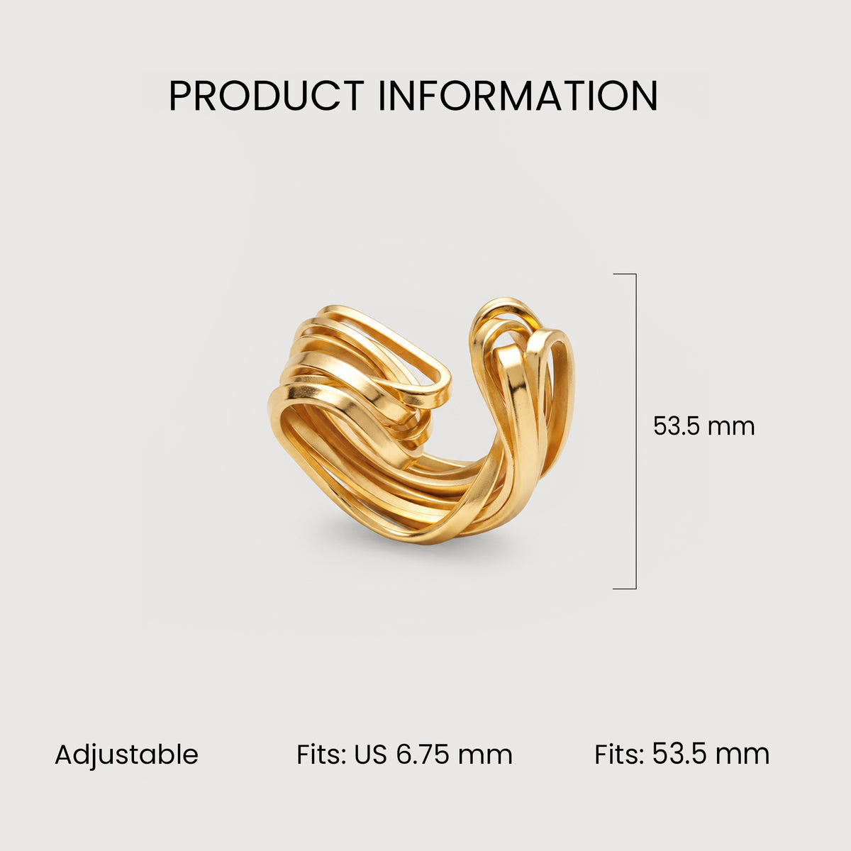 Real Gold-Plated Copper Alloy Sculptural Open Ring