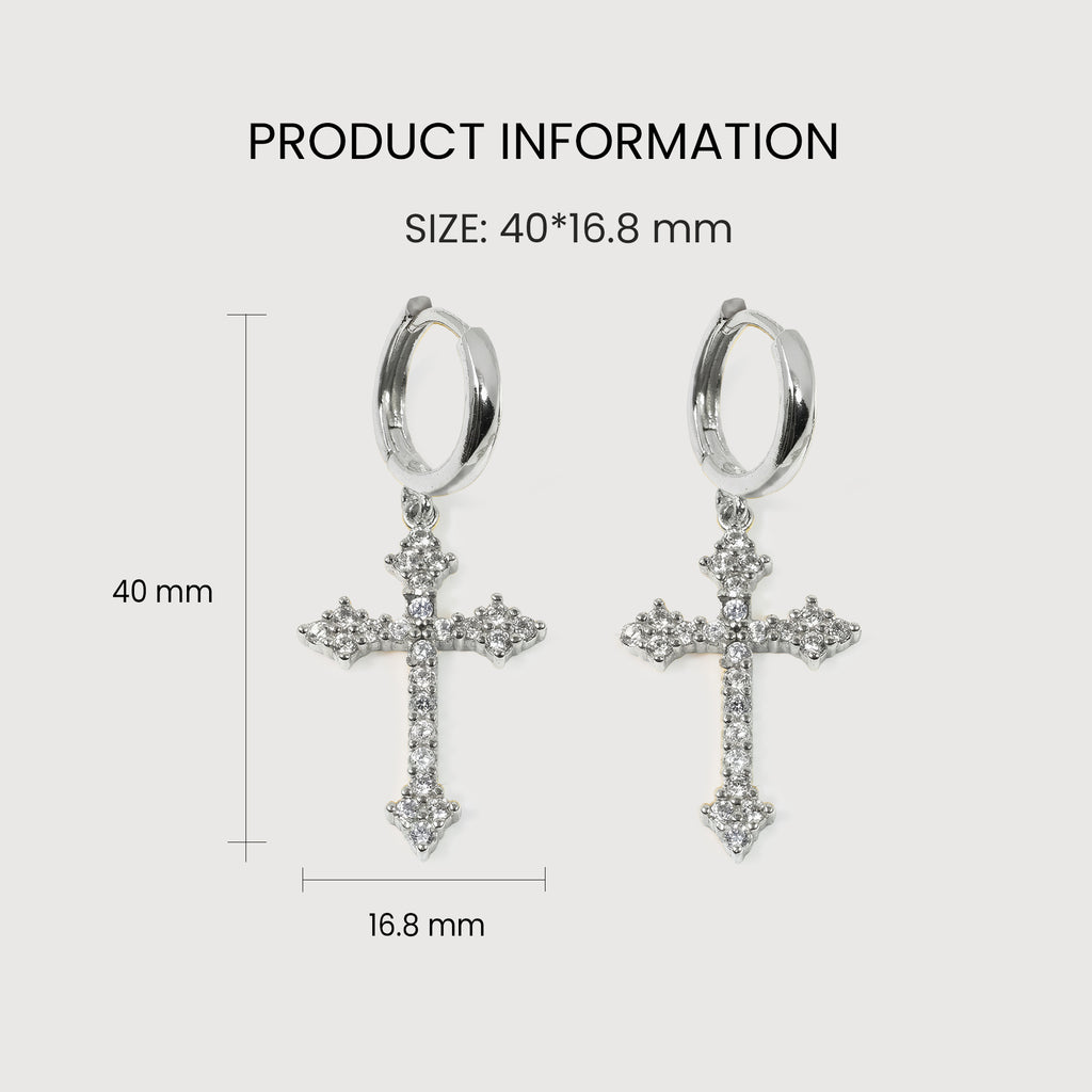 Zircon Cross Huggie Drop Earrings