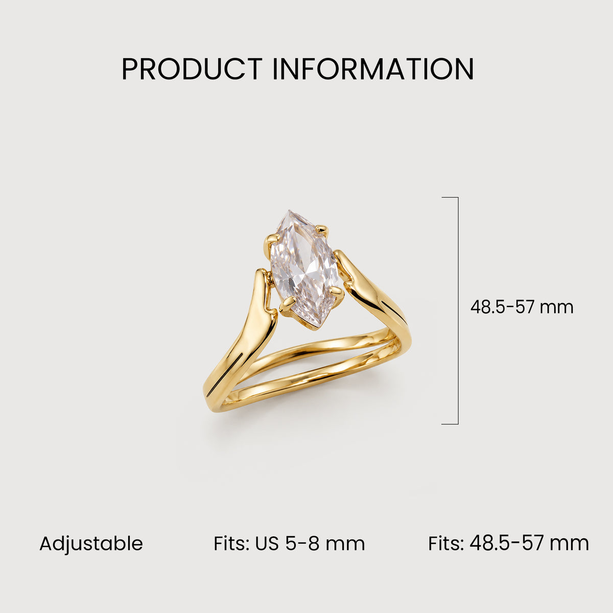 18K Gold-Plated Stainless Steel Marquise Zircon Ring