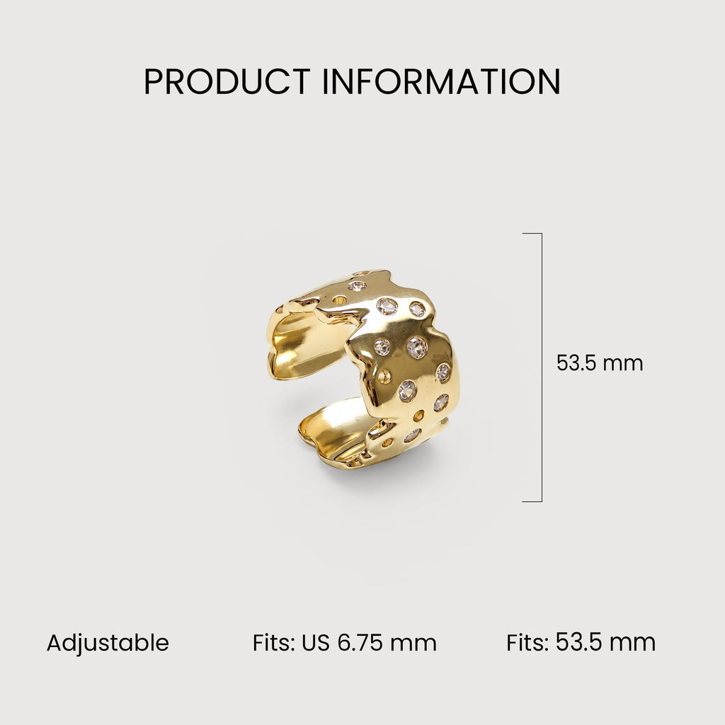 5A Zirconia Irregular Wide Gold-Plated Copper Alloy Ring