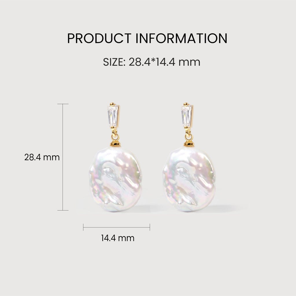 Baguette Accent Baroque Pearl Drop Earrings