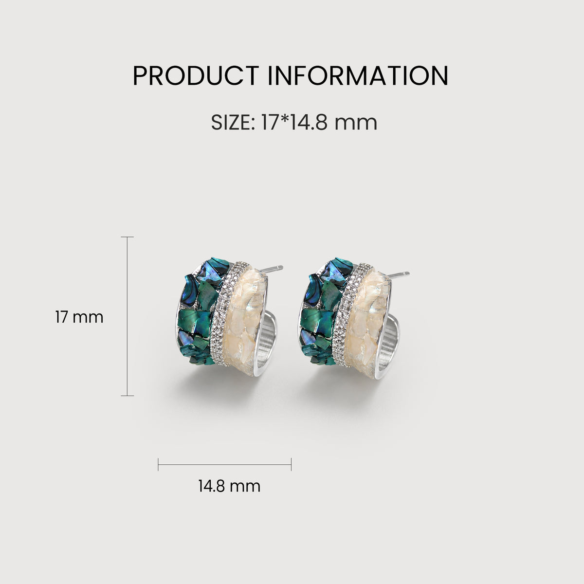 Shell Mosaic Curved Statement Stud Earrings